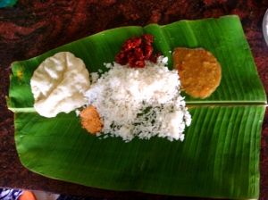 Meal from a banana leaf